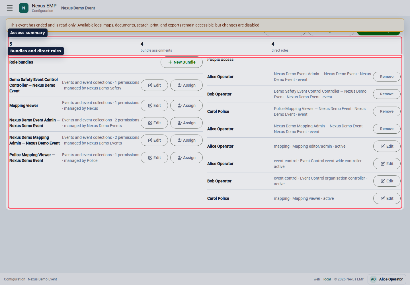 Configure event access desktop view
