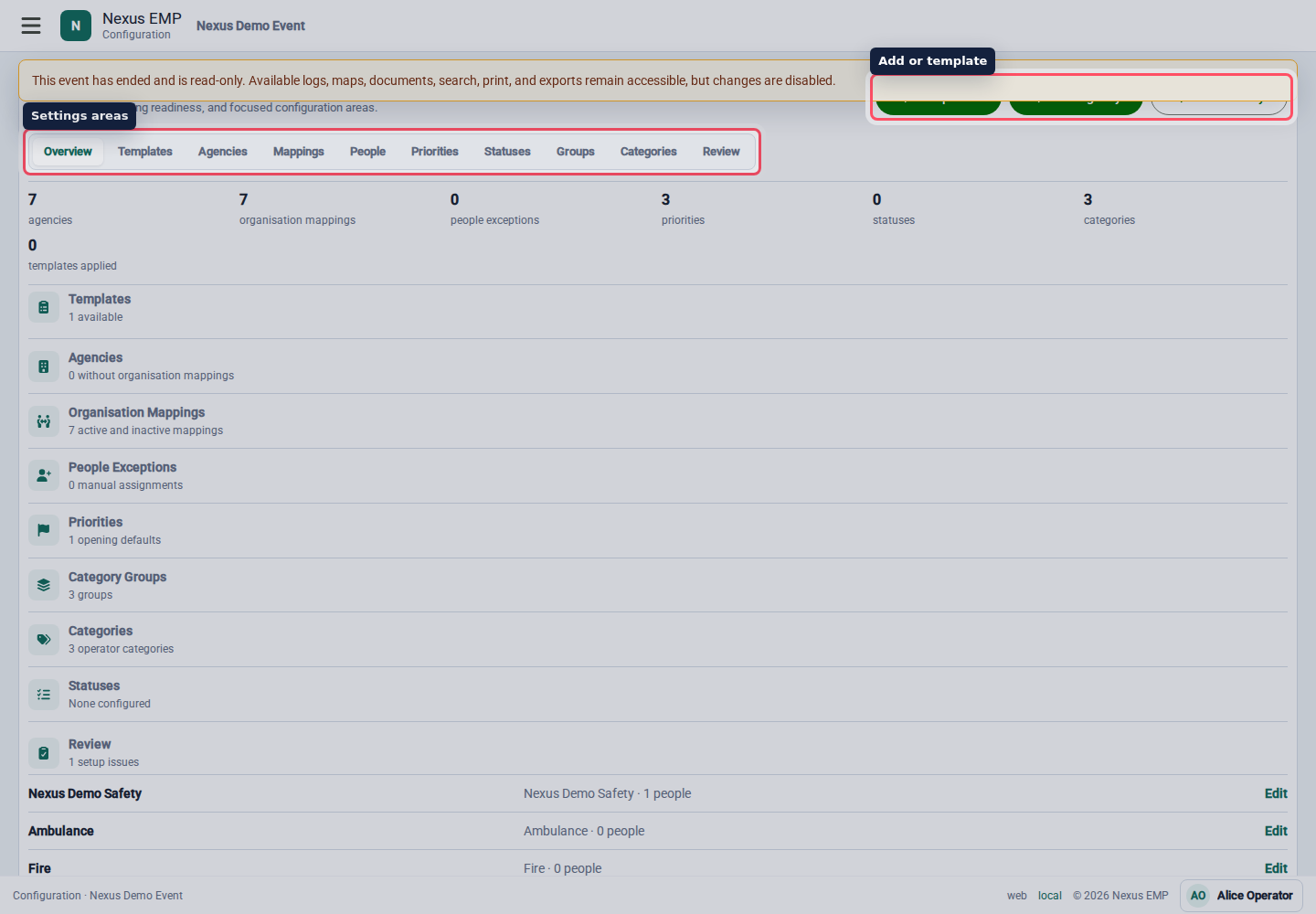 Configure Event Control settings desktop view