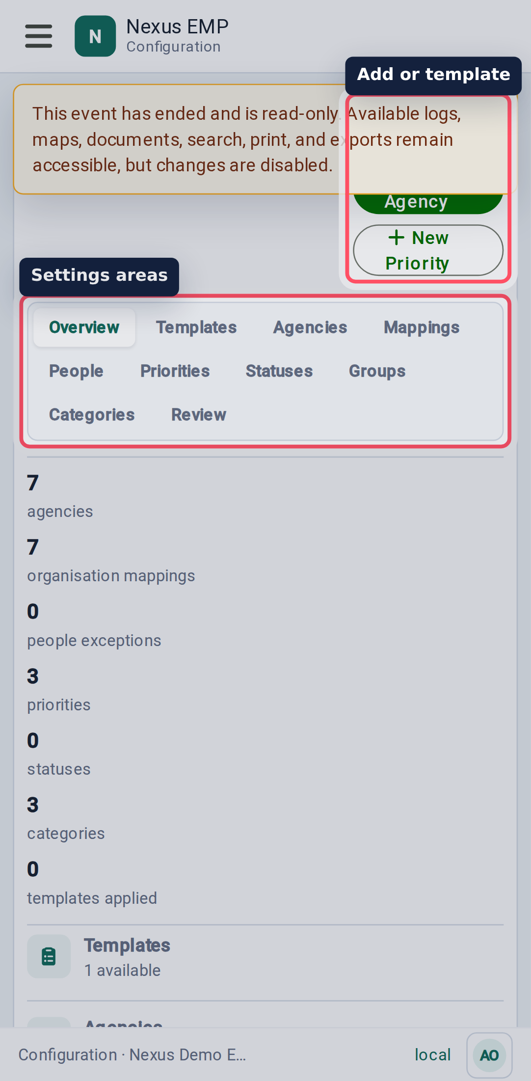 Configure Event Control settings mobile view