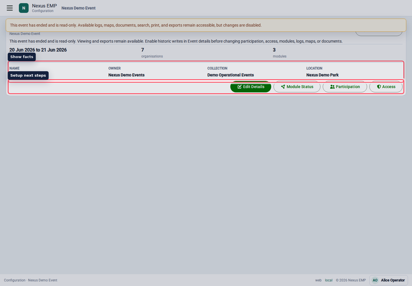 Configure event overview desktop view