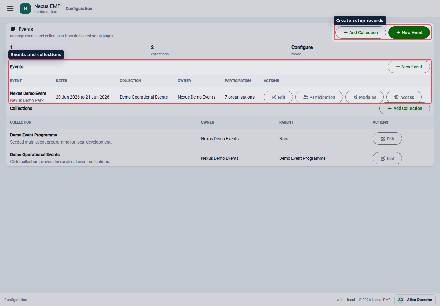Configure events list desktop view