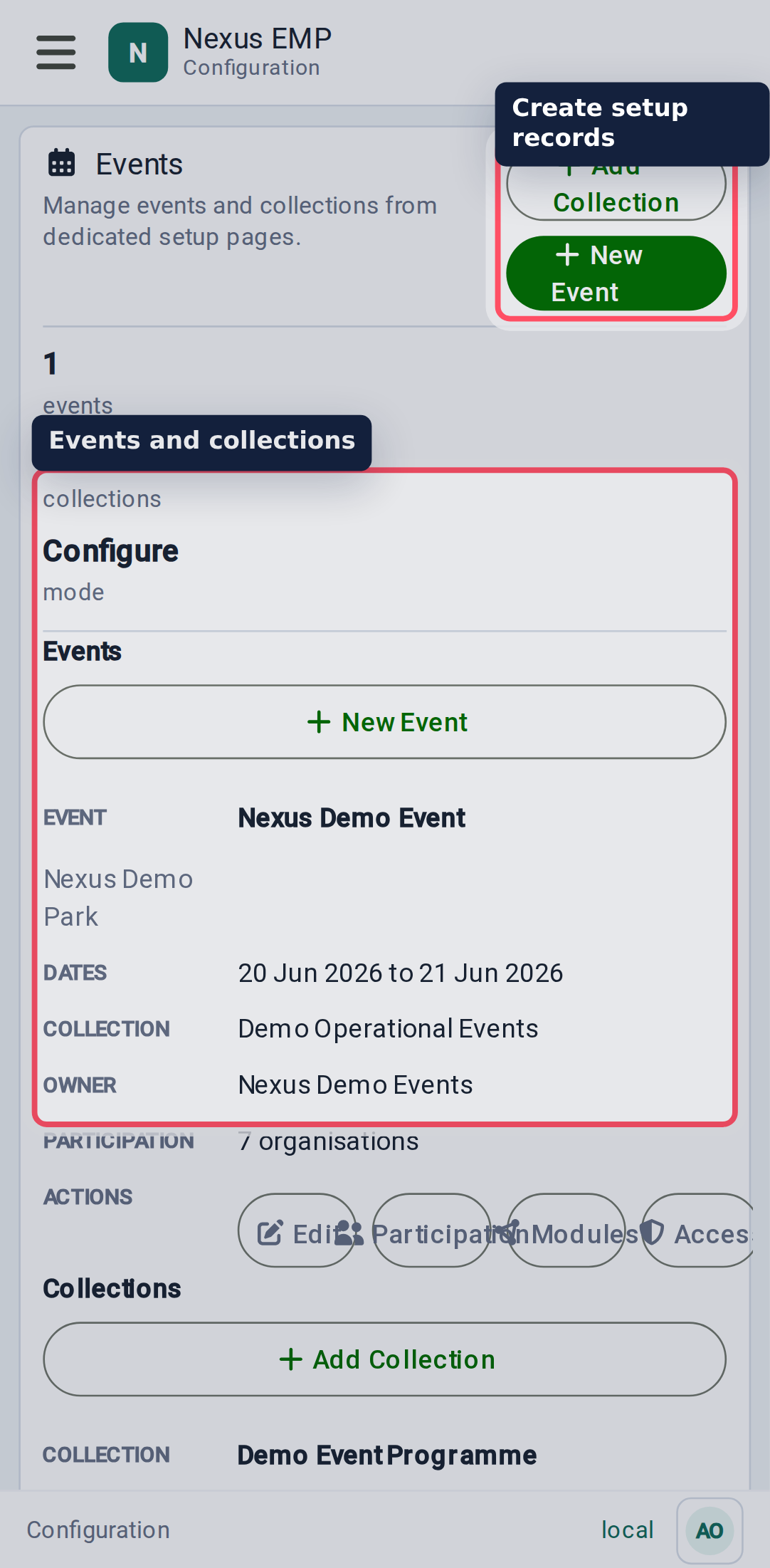 Configure events list mobile view