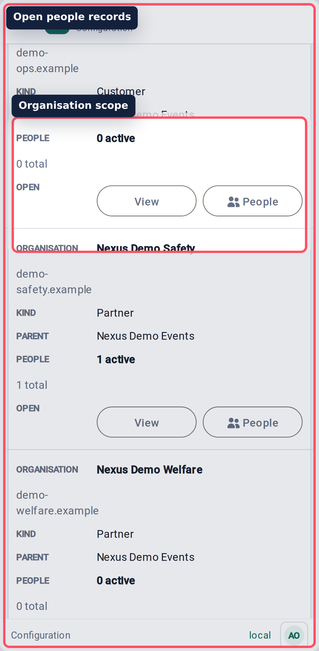 Configure organisations list mobile view