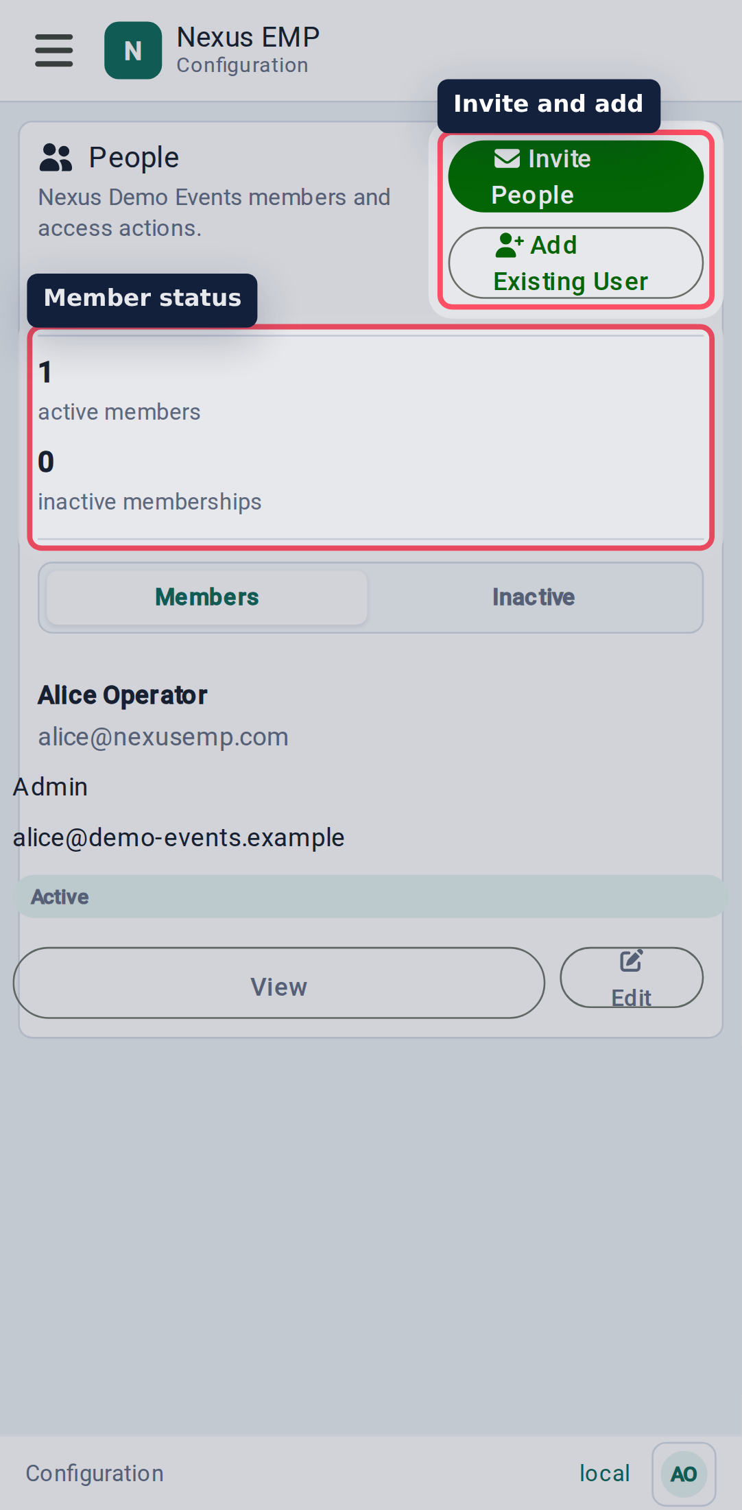 Configure people mobile view