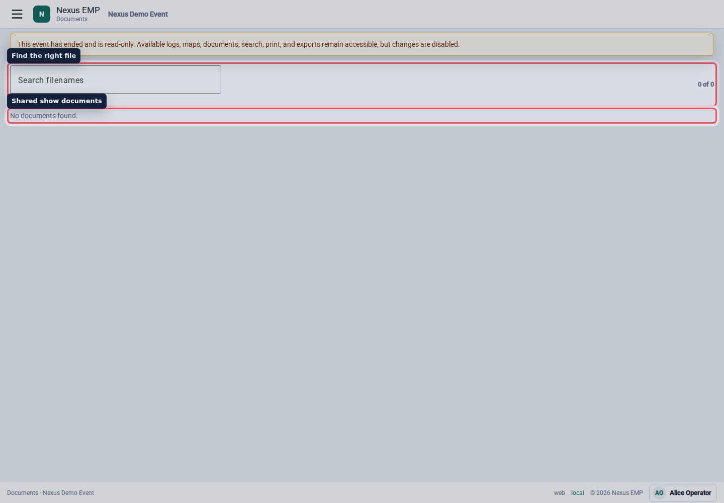Documents workspace desktop view