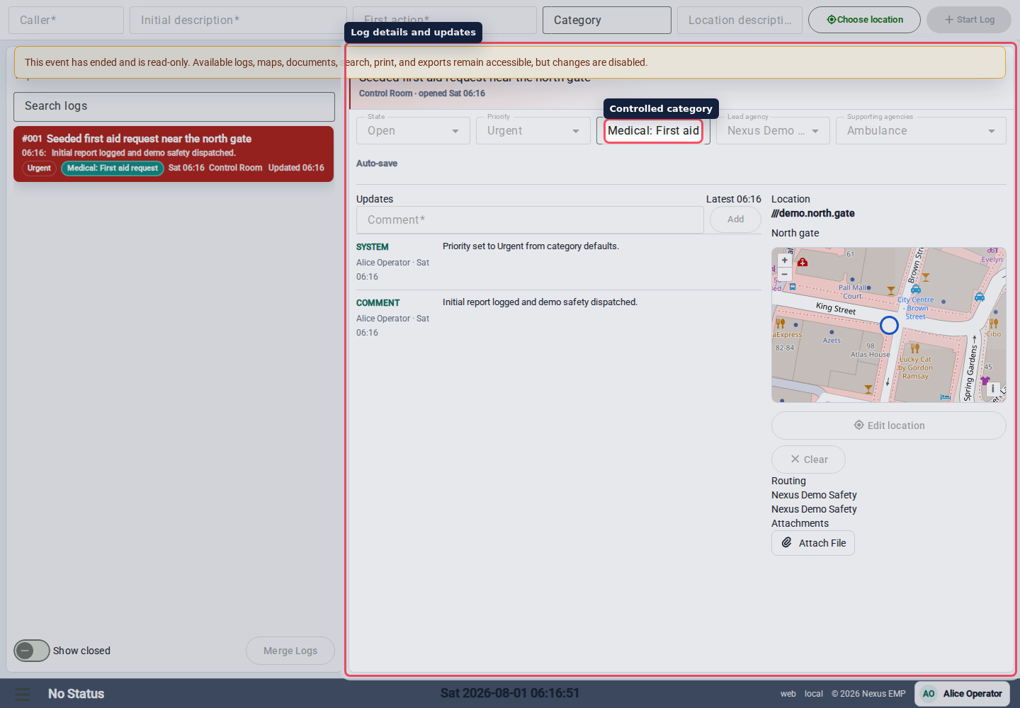 Event Control log detail desktop view
