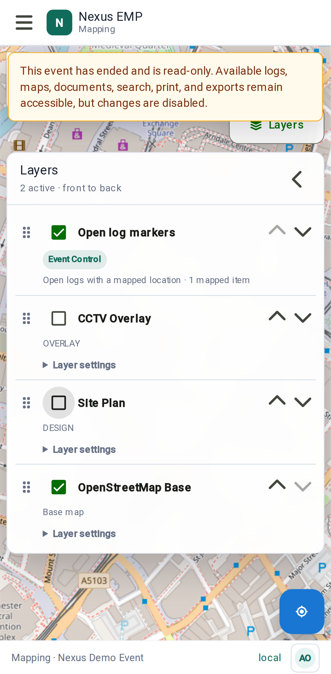 Mapping workspace mobile view